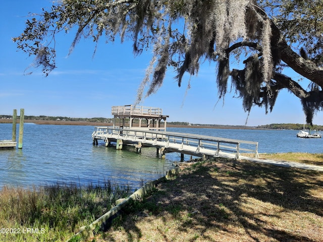 view of dock with a water view