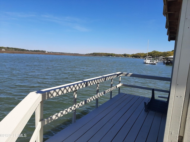 dock area with a water view