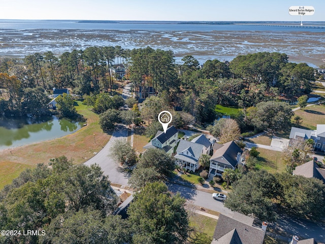 aerial view with a water view