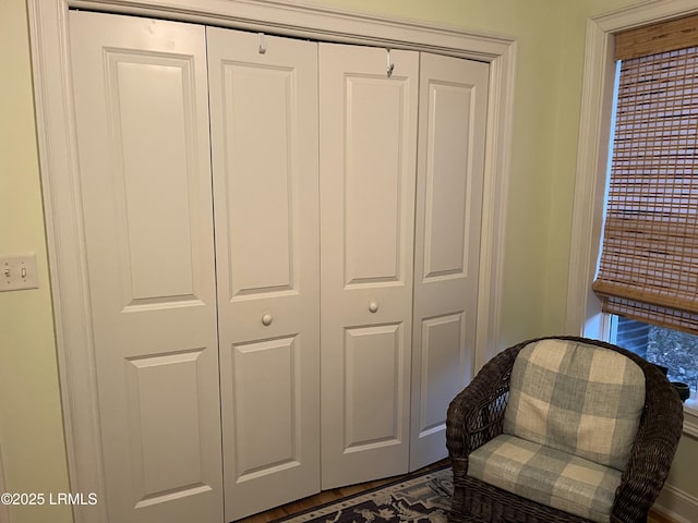 sitting room featuring dark wood-type flooring