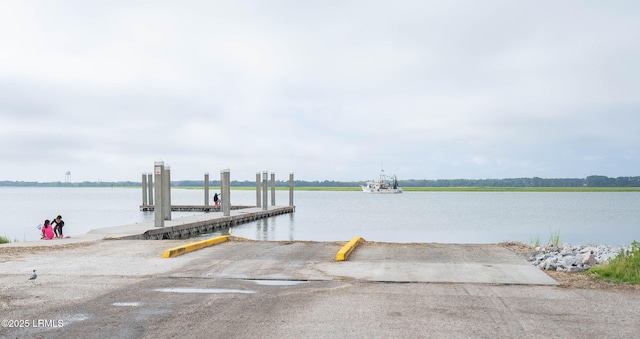 view of dock with a water view