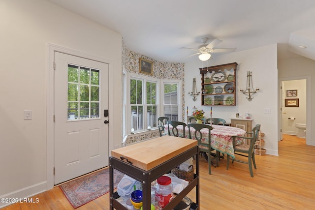 19 Brisbane Dr, Beaufort, SC 29902 - dining room featuring light wood-type flooring, ceiling fan, and baseboards