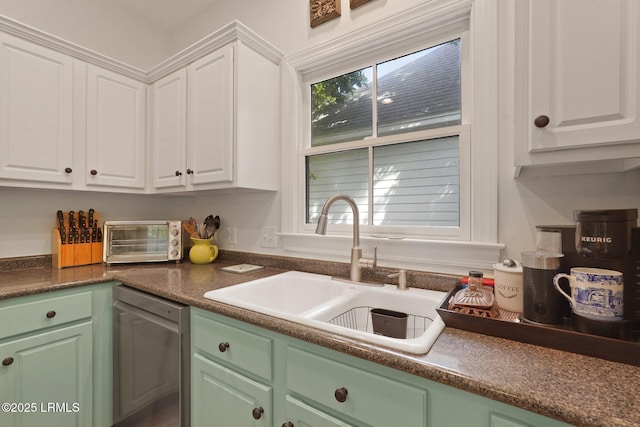 19 Brisbane Dr, Beaufort, SC 29902 - kitchen with white cabinetry, dishwasher, a sink, and a toaster