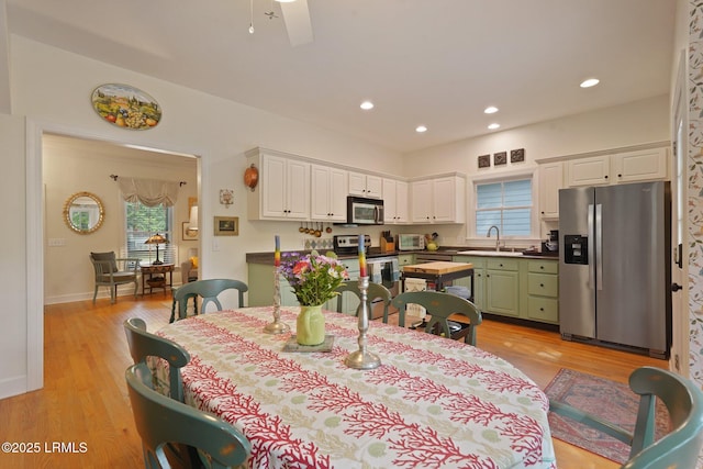 19 Brisbane Dr, Beaufort, SC 29902 - dining area with light wood-type flooring, ceiling fan, baseboards, and recessed lighting