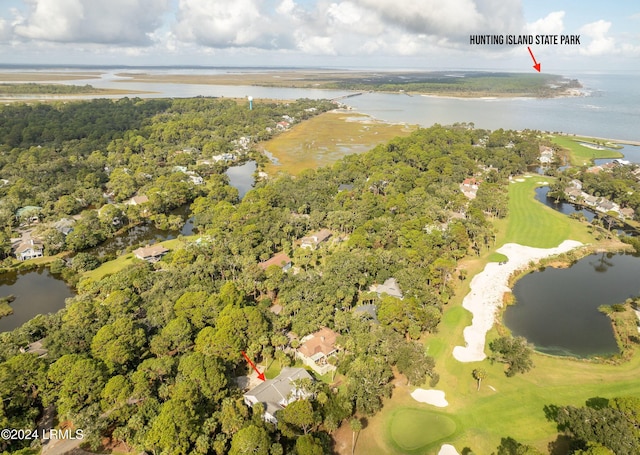 bird's eye view featuring a water view