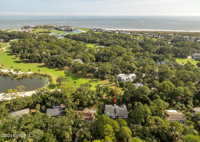 aerial view with a water view