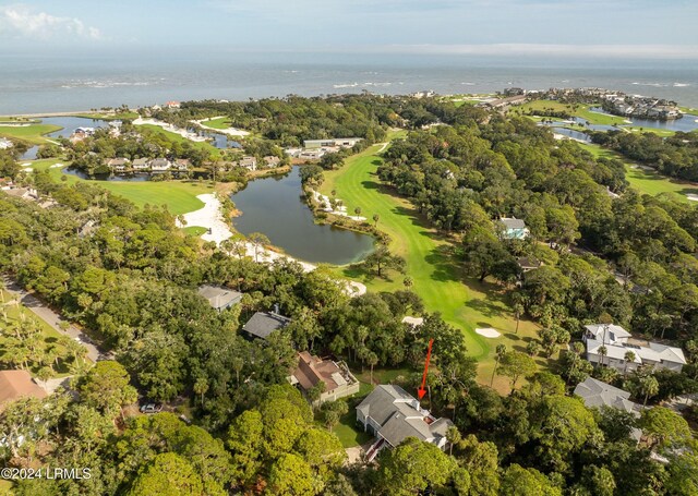 aerial view with a water view