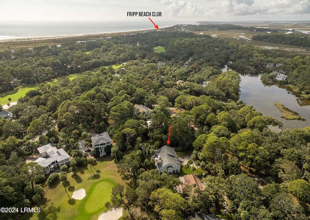 aerial view with a water view