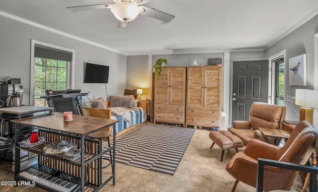 21 Planters Cir, Beaufort, SC 29907 - living room with plenty of natural light, a ceiling fan, and crown molding