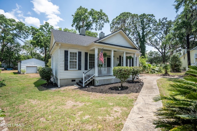 2211 Wilson Dr, Beaufort, SC 29902 - view of front of house with a porch, a garage, a front lawn, a chimney, and crawl space