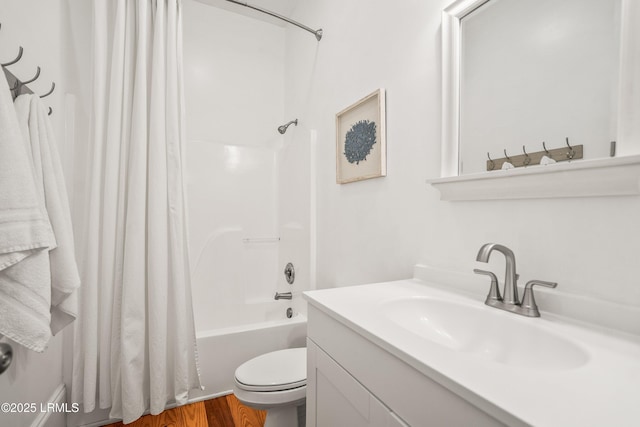 2211 Wilson Dr, Beaufort, SC 29902 - bathroom with vanity, shower / tub combo with curtain, and wood finished floors