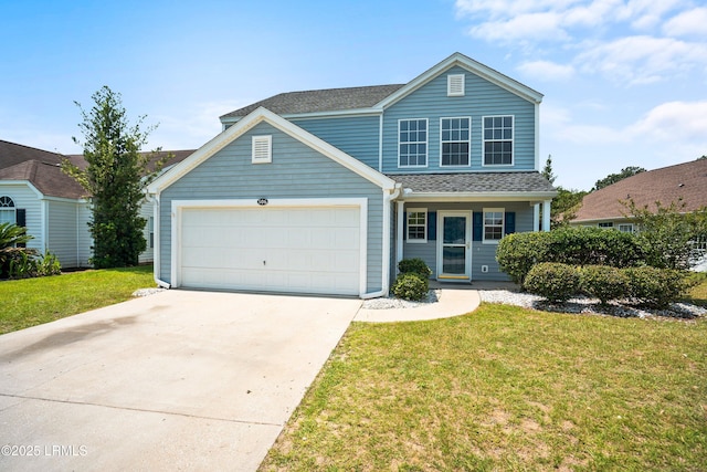 506 Cypress Cv, Bluffton, SC 29910 - traditional-style house with concrete driveway, an attached garage, a front yard, and a shingled roof