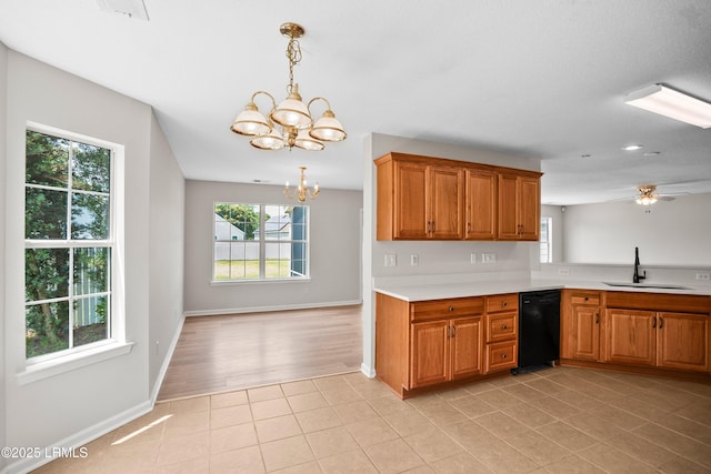 506 Cypress Cv, Bluffton, SC 29910 - kitchen featuring dishwasher, a chandelier, healthy amount of natural light, light countertops, and recessed lighting