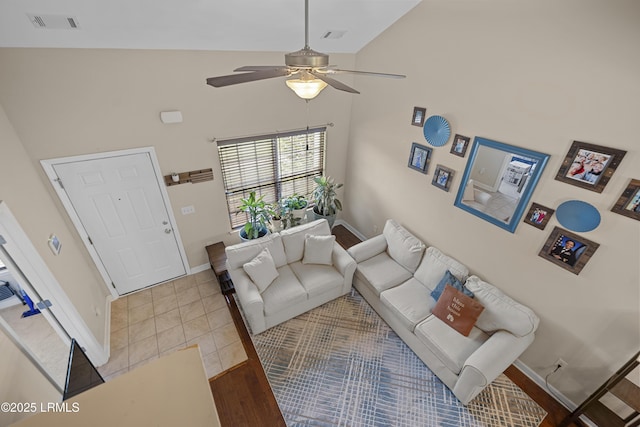 151 Bella Way, Beaufort, SC 29906 - tiled living area with ceiling fan and high vaulted ceiling