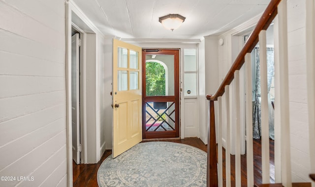 foyer entrance with dark hardwood / wood-style flooring