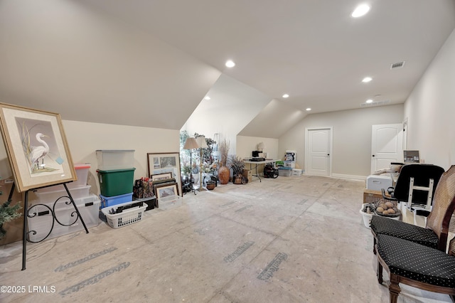 interior space with vaulted ceiling