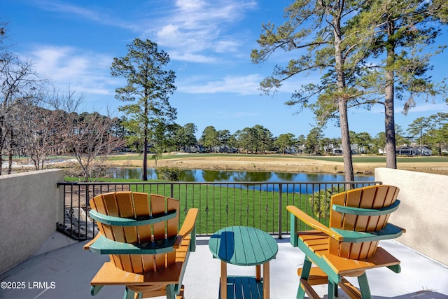 view of patio / terrace featuring a water view