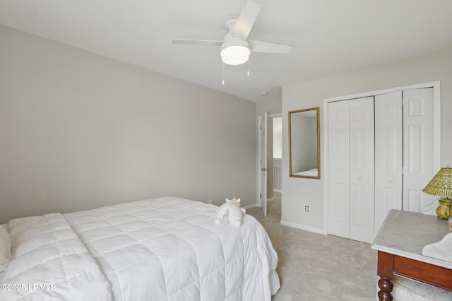 2239 Blakers Blvd, Bluffton, SC 29909 - bedroom with light colored carpet, a closet, and ceiling fan