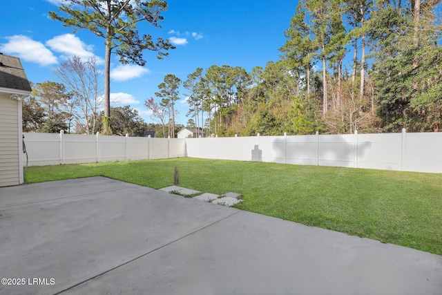 view of yard with a patio area and a fenced backyard