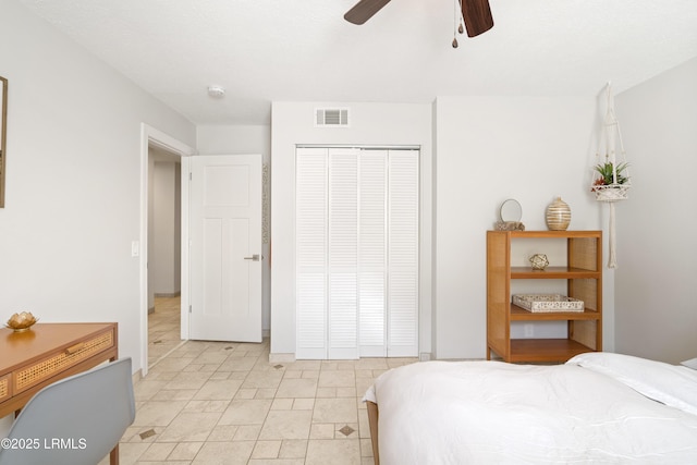 bedroom featuring a closet and ceiling fan