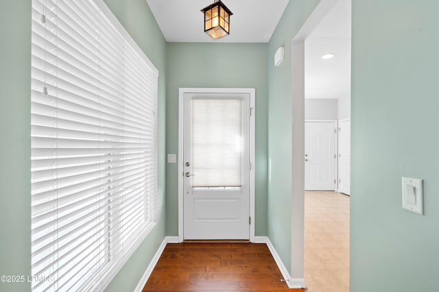 entryway with wood-type flooring