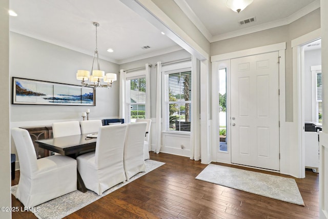 397 Hampton Lake Dr, Bluffton, SC 29910 - entrance foyer featuring a chandelier, crown molding, dark wood-style flooring, and recessed lighting