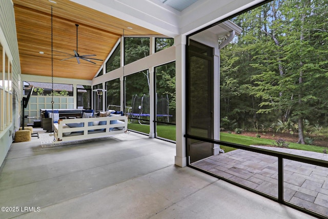 397 Hampton Lake Dr, Bluffton, SC 29910 - sunroom / solarium with a ceiling fan, an outdoor hangout area, vaulted ceiling, and plenty of natural light