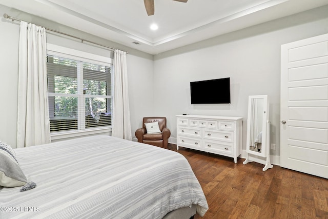 397 Hampton Lake Dr, Bluffton, SC 29910 - bedroom with dark wood-style floors, a ceiling fan, baseboards, and recessed lighting