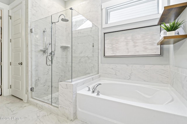 397 Hampton Lake Dr, Bluffton, SC 29910 - bathroom with a shower stall, a garden tub, and marble finish floors