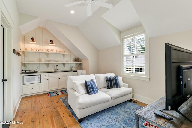 24 Carrier Blf, Bluffton, SC 29909 - living area with lofted ceiling, light wood-type flooring, a ceiling fan, and recessed lighting