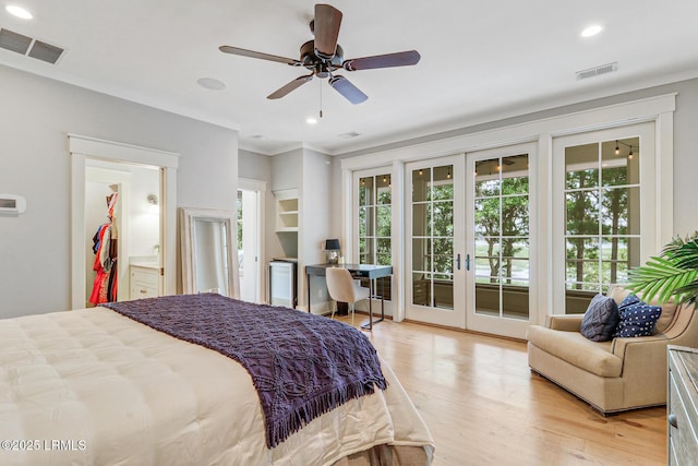 24 Carrier Blf, Bluffton, SC 29909 - bedroom featuring french doors, access to exterior, light wood finished floors, recessed lighting, and a ceiling fan