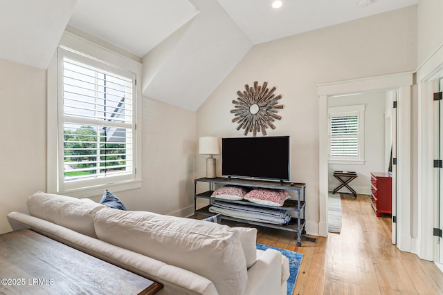 24 Carrier Blf, Bluffton, SC 29909 - living room with light wood-style floors, vaulted ceiling, and recessed lighting