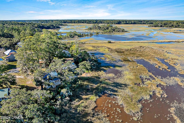 bird's eye view with a water view and a view of trees