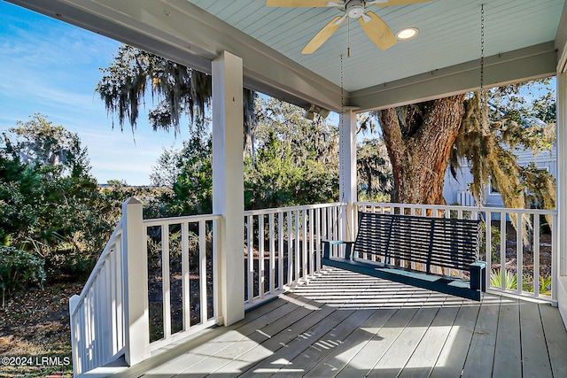 deck featuring a ceiling fan