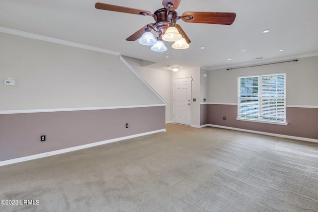 7 Harbison Pl, Beaufort, SC 29906 - unfurnished living room with ceiling fan, carpet floors, recessed lighting, and ornamental molding