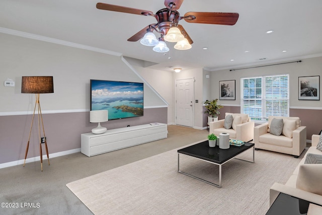 7 Harbison Pl, Beaufort, SC 29906 - carpeted living area featuring ceiling fan, ornamental molding, and recessed lighting