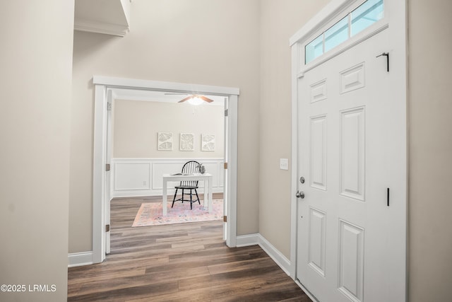 28 Laughing Gull Dr, Beaufort, SC 29907 - entryway featuring dark wood finished floors, a ceiling fan, and baseboards