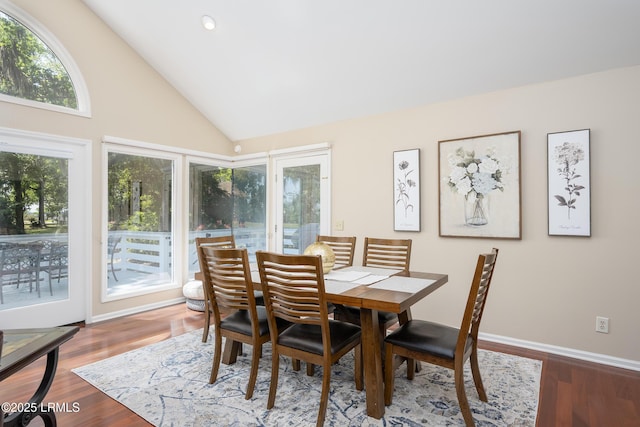 6 River Marsh Ln, Okatie, SC 29909 - dining space with wood finished floors, high vaulted ceiling, recessed lighting, and baseboards