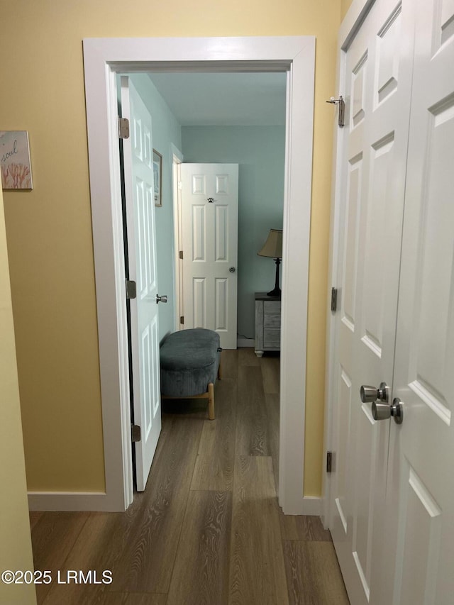 hall featuring dark wood-type flooring