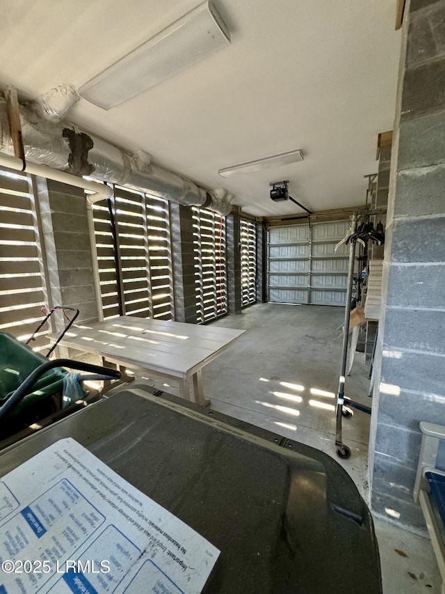 garage with a garage door opener