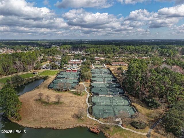 drone / aerial view featuring a water view