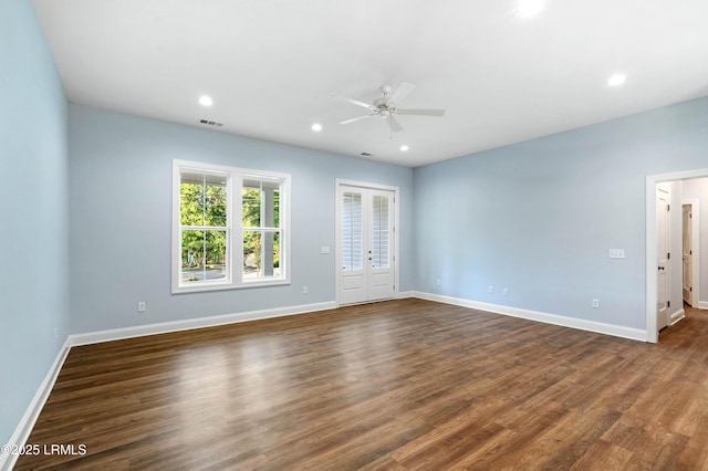 95 Salkehatchie Rd, Yemassee, SC 29945 - empty room featuring ceiling fan, dark wood-style floors, baseboards, and recessed lighting