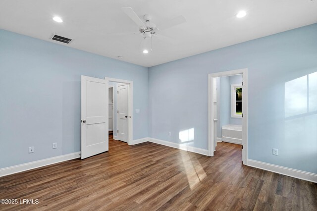 95 Salkehatchie Rd, Yemassee, SC 29945 - unfurnished bedroom featuring baseboards, wood finished floors, recessed lighting, connected bathroom, and a ceiling fan