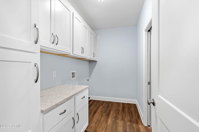 95 Salkehatchie Rd, Yemassee, SC 29945 - laundry area with cabinet space, hookup for a washing machine, baseboards, dark wood-style floors, and electric dryer hookup