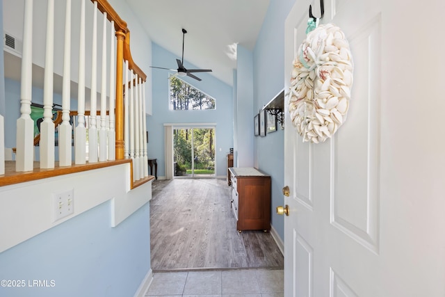 52 Lake Linden Ln Unit 52, Bluffton, SC 29910 - entryway featuring ceiling fan, high vaulted ceiling, and tile patterned floors
