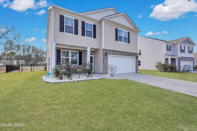 view of front of home with a garage and a front lawn