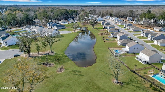 bird's eye view featuring a water view