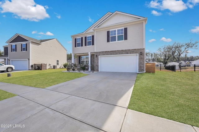 view of front of property with a garage and a front yard