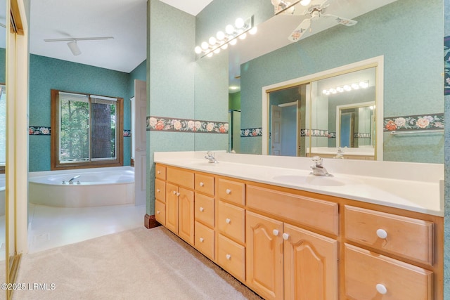 1 Royal James Dr, Hilton Head Island, SC 29926 - bathroom with a ceiling fan, a bath, and double vanity