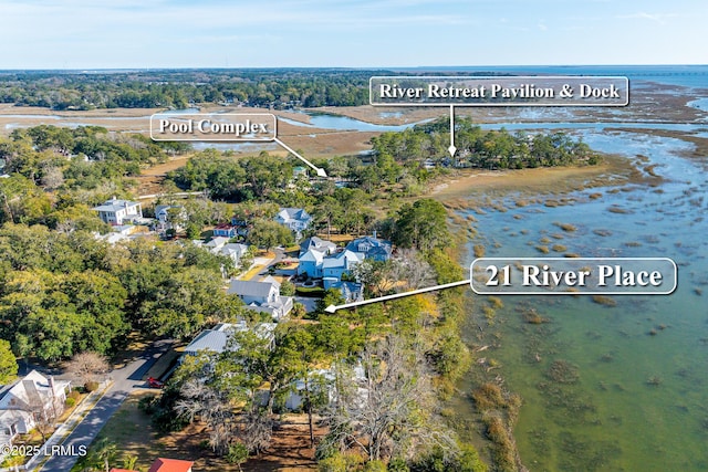 aerial view with a water view